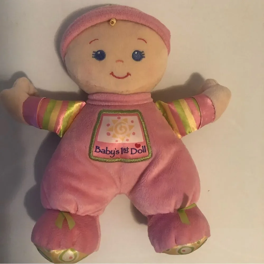 Fischer Price Baby’s First Rattle Doll Pink Plush Stripes & Circles 2008